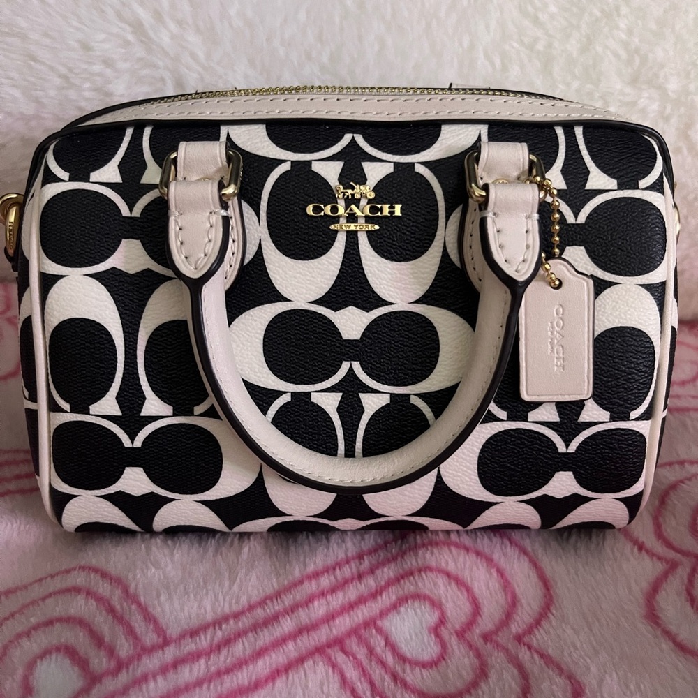 Coach Outlet Mini Rowan Crossbody in Signature Canvas in Black and White